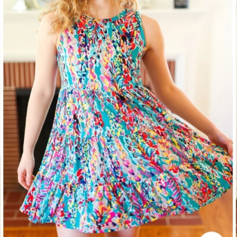 Beeson River Teal Beautiful Tiered Tank Dress - Large